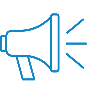 A blue line art of a megaphone

Description automatically generated